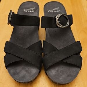 Dansko Black Crisscross Faux Suede Slip- On Sandals